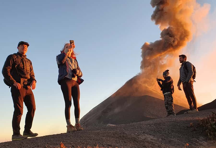 Antigua, Guatemala: Volcano Acatenango Overnight Hiking - Day 1 at basecamp: Form-A cabins, Fuego in your view